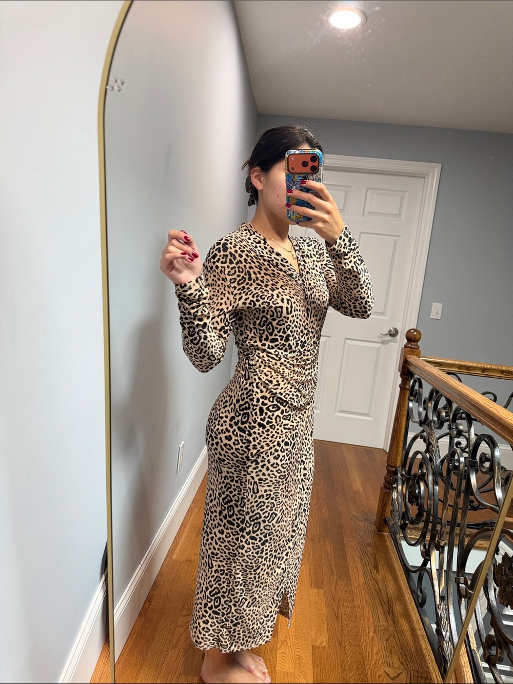 RACHEL Rachel Roy Beige and Black Leopard Wrap Midi Dress
